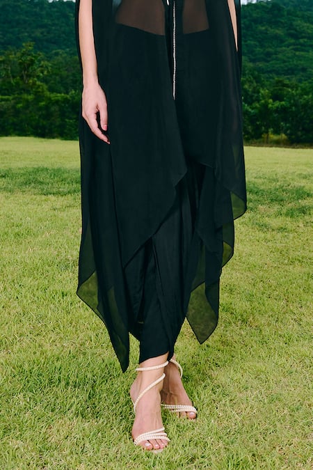 Buy Charu And Vasundhara Black Organza, Silk, Taffeta Embroidery Round Neck Cape Set Buy_Charu And Vasundhara_Black Organza, Silk, Taffeta Embroidery Round Neck Cape Set