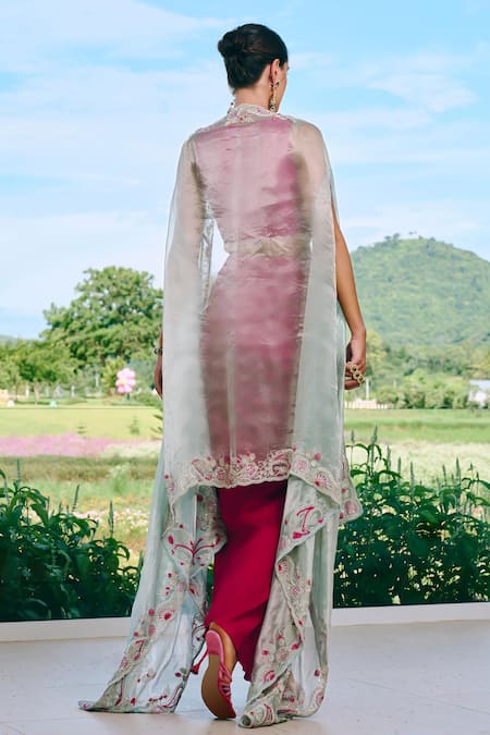 Charu And Vasundhara Fuschia Paisley Embroidered Set 