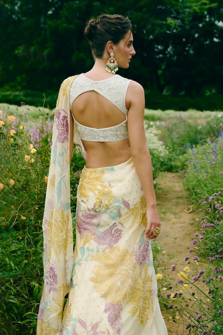 Charu And Vasundhara Floral Embroidered Pre-draped Saree Set 