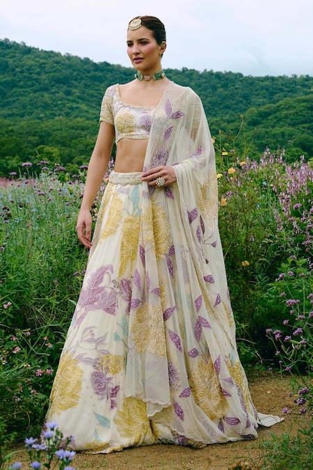 Charu And Vasundhara Floral Embroidered Lehenga Set 