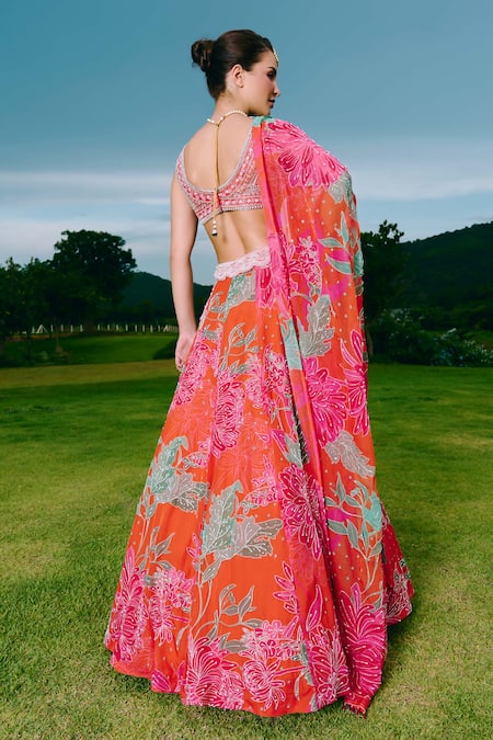 Charu And Vasundhara Floral Embroidered Lehenga Set 