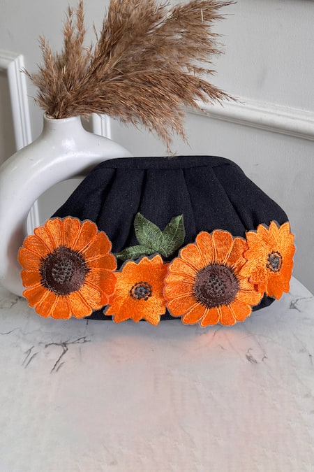 Boxwish By Bhumika 3D Applique Floral Black Bag 