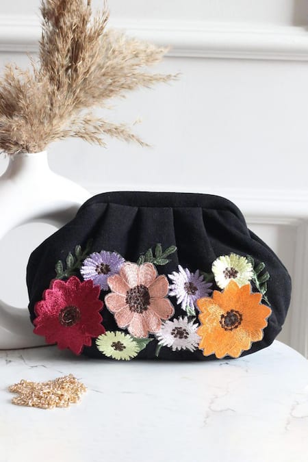 Boxwish By Bhumika 3D Applique Flora Black Bag 