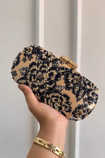 Boxwish By Bhumika Cream Embroidery Blossom Applique Handwork Clutch Bag 