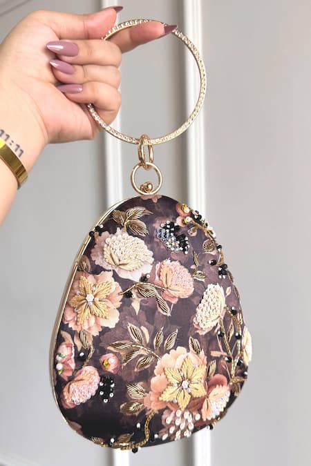 Boxwish By Bhumika Multi Color Embroidery Blossom Applique Handwork Clutch Bag 