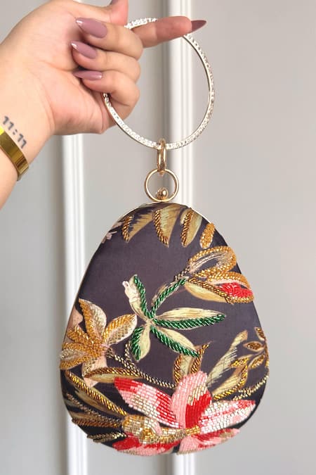 Boxwish By Bhumika Multi Color Embroidery Blossom Applique Handwork Clutch Bag 