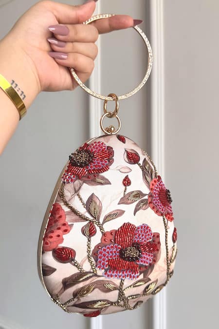 Boxwish By Bhumika Multi Color Embroidery Blossom Applique Handwork Clutch Bag 
