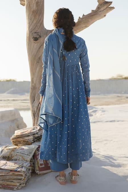 Buy Karaj Jaipur Blue Cotton, Kota Doria Sequins Keyhole Neck Royal Mul Anarkali Set Online at Aza Fashions Buy_Karaj Jaipur_Blue Cotton, Kota Doria Sequins Keyhole Neck Royal Mul Anarkali Set _Online_at_Aza_Fashions