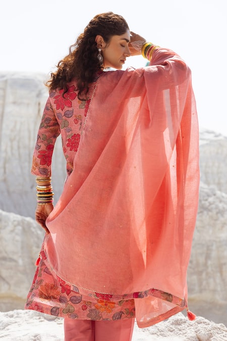 Karaj Jaipur Rose Pink Linen Kurta Set