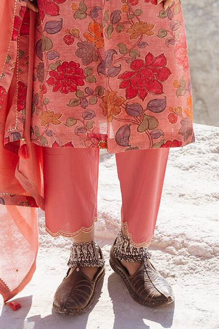 Buy Karaj Jaipur Pink Linen, Cotton, Kota Doria Embroidery Round Neck Rose Kurta Set Online at Aza Fashions Buy_Karaj Jaipur_Pink Linen, Cotton, Kota Doria Embroidery Round Neck Rose Kurta Set _Online_at_Aza_Fashions