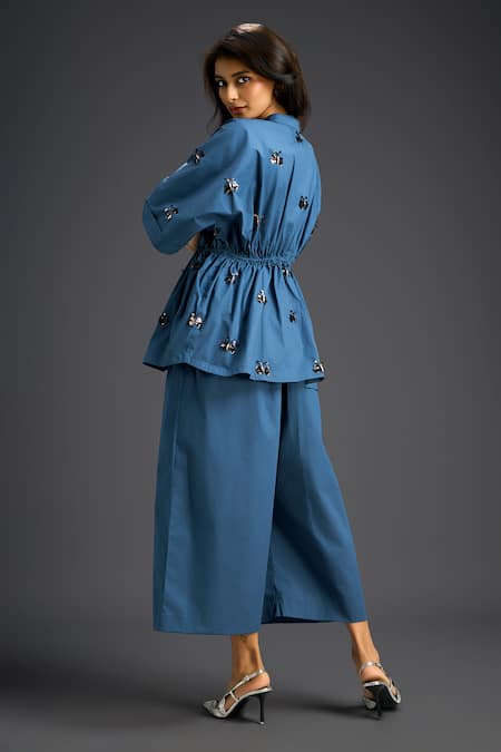 Deepika Arora Designer Blue Cotton Shirt & Pant Set 