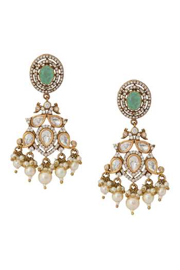 Shop Nazaakat By Samara Singh Green Pearls Mint Kundan Necklace And Earrings Set Shop_Nazaakat By Samara Singh_Green Pearls Mint Kundan Necklace And Earrings Set