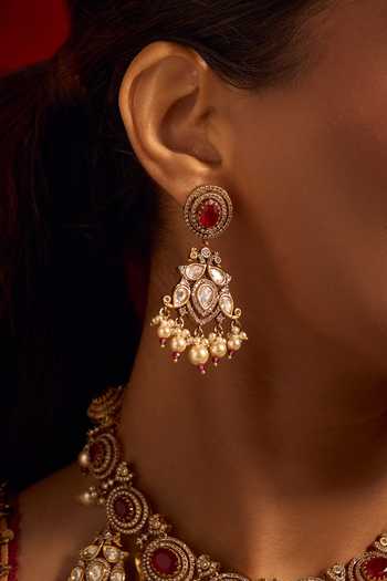 Buy_Nazaakat By Samara Singh_Red Zari Ruby Kundan Necklace And Earring Set _Online_at_Aza_Fashions