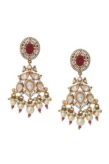 Nazaakat By Samara Singh_Red Zari Ruby Kundan Necklace And Earring Set _at_Aza_Fashions