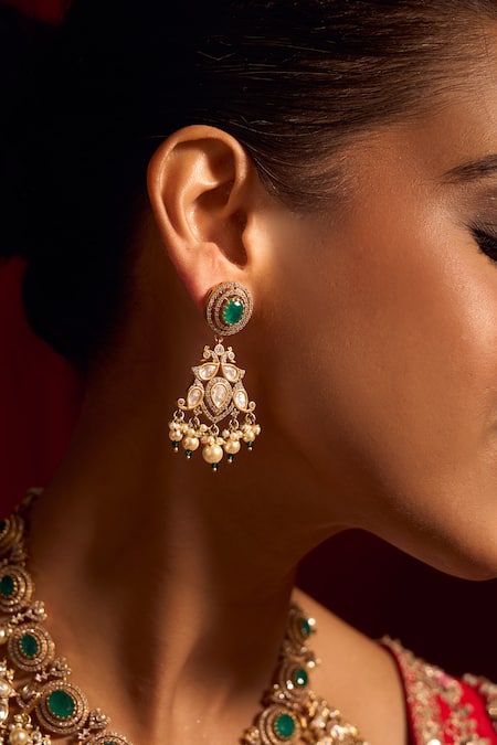 Nazaakat By Samara Singh Green Zari Kundan Brass Necklace And Earring Set Online at Aza Fashions Nazaakat By Samara Singh_Green Zari Kundan Brass Necklace And Earring Set _Online_at_Aza_Fashions