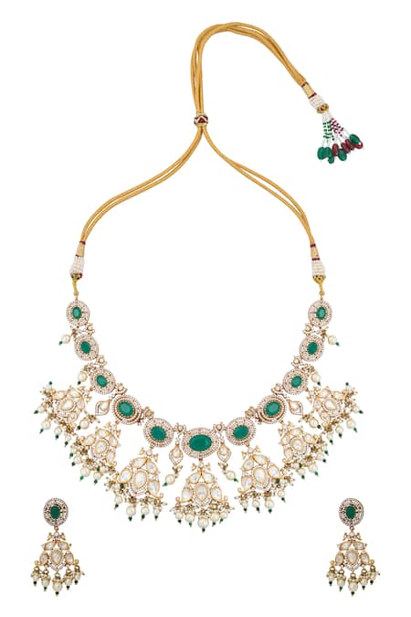 Nazaakat By Samara Singh Kundan Green Brass Necklace & Earring Set