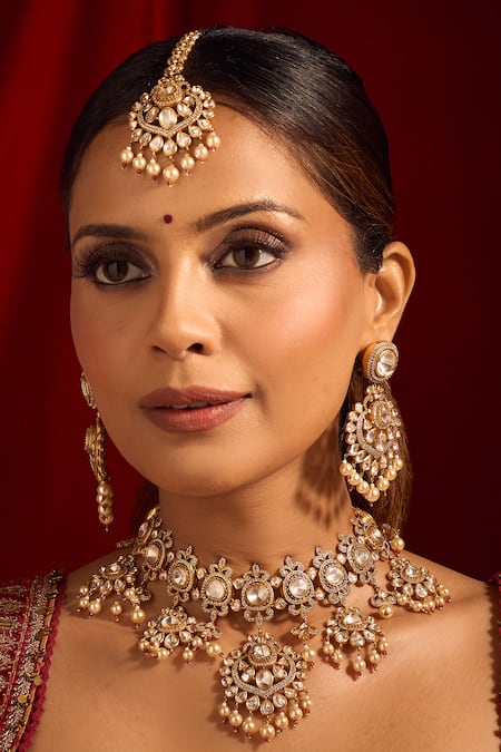 Nazaakat By Samara Singh Kundan Ruby Pink Jewelry Set 