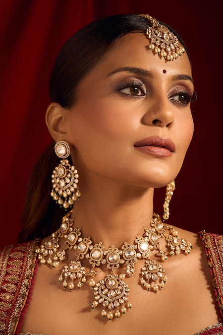 Nazaakat By Samara Singh Kundan Green Brass Jewelry Set