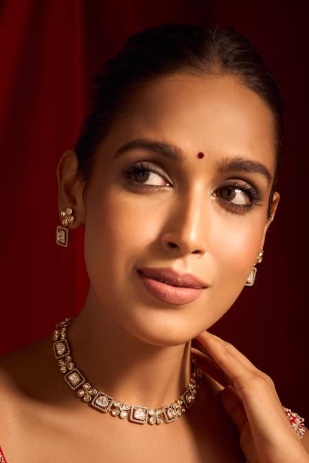 Shop_Nazaakat By Samara Singh_White Zari Kundan Necklace And Earring Set_Online_at_Aza_Fashions