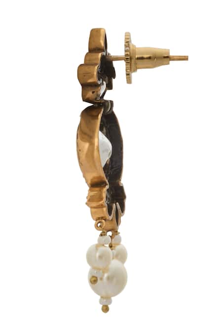 Nazaakat By Samara Singh_White Zari, Pearls Kundan Work Necklace And Earring Set _Online_at_Aza_Fashions