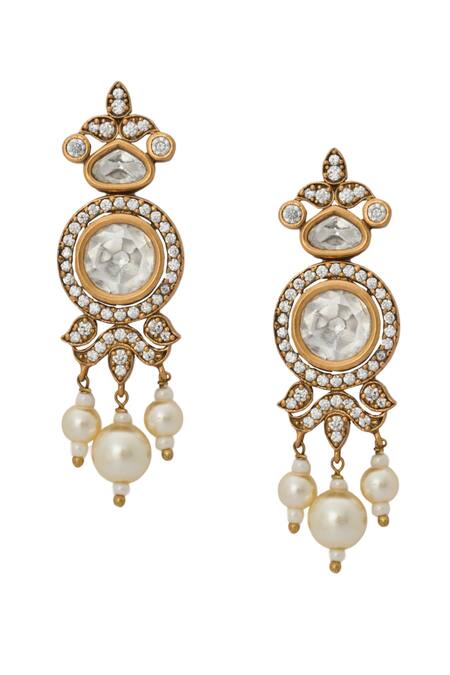 Shop_Nazaakat By Samara Singh_White Zari, Pearls Kundan Work Necklace And Earring Set _Online_at_Aza_Fashions