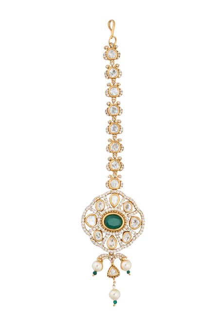 Nazaakat By Samara Singh Green Zari Kundan Necklace Set Online at Aza Fashions Nazaakat By Samara Singh_Green Zari Kundan Necklace Set _Online_at_Aza_Fashions