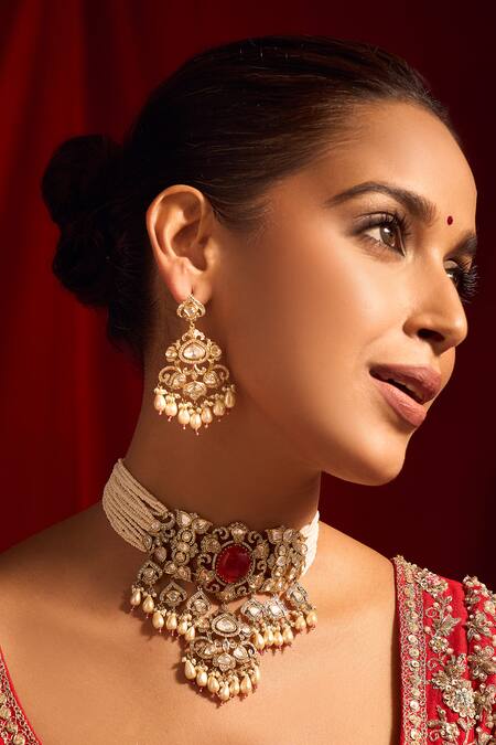 Shop_Nazaakat By Samara Singh_Red Ruby Kundan Necklace And Earring Set _Online_at_Aza_Fashions