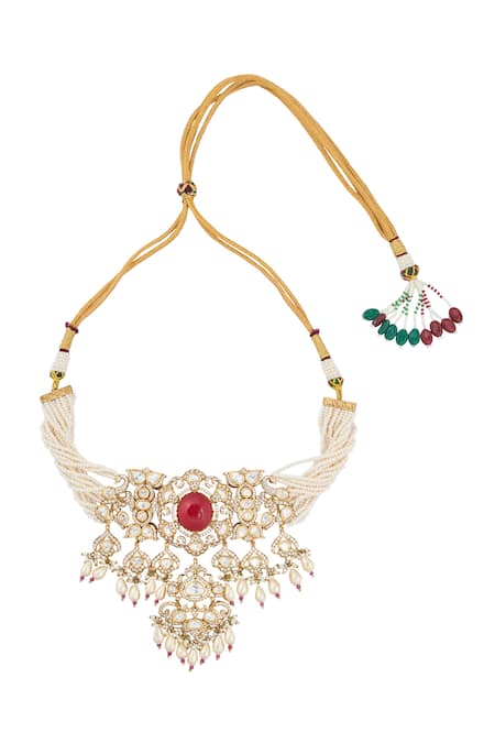 Buy_Nazaakat By Samara Singh_Red Ruby Kundan Necklace And Earring Set 