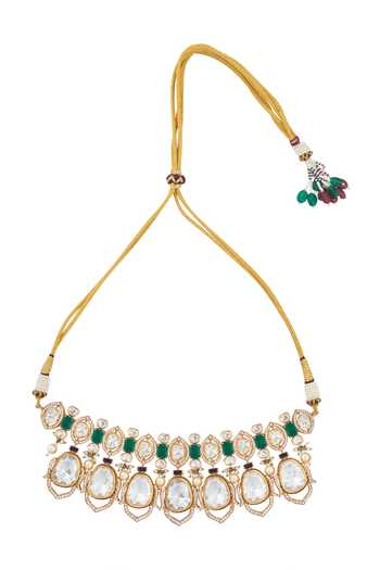 Nazaakat By Samara Singh_Blue Zari Kundan And Green Necklace Set _at_Aza_Fashions