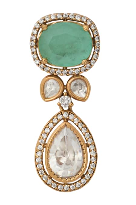 Shop_Nazaakat By Samara Singh_Mint Zari Green Kundan Necklace And Earring Set _Online_at_Aza_Fashions