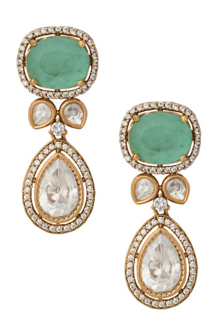 Nazaakat By Samara Singh_Mint Zari Green Kundan Necklace And Earring Set _at_Aza_Fashions
