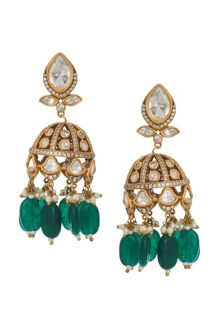 Shop Nazaakat By Samara Singh Green Zari Kundan Necklace And Earring Set Online at Aza Fashions Shop_Nazaakat By Samara Singh_Green Zari Kundan Necklace And Earring Set _Online_at_Aza_Fashions