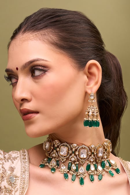Samyukta Singhania Kundan Green Necklace & Earring Set 