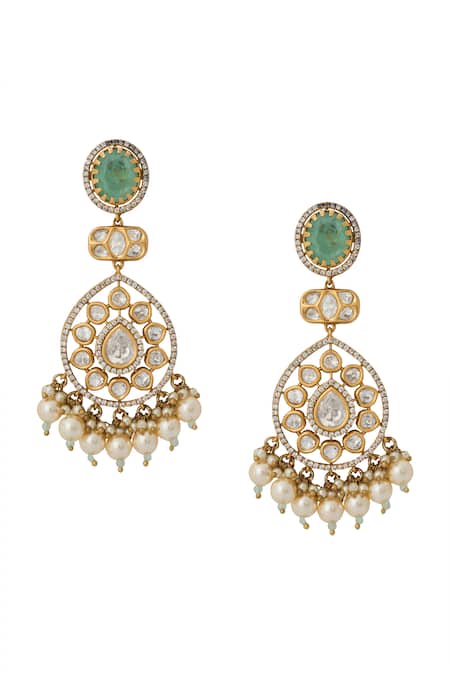 Buy_Nazaakat By Samara Singh_Mint Pearls, Zari, Stones Kundan Green Jewelry Set 