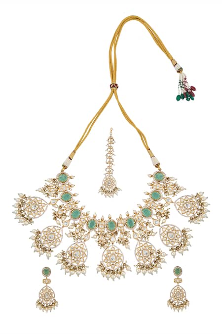 Nazaakat By Samara Singh Kundan Mint Green Jewelry Set 