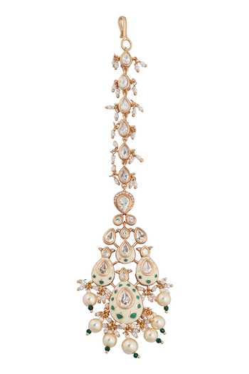 Nazaakat By Samara Singh_Cream Zari Kundan Jewelry Set In And Green _Online_at_Aza_Fashions