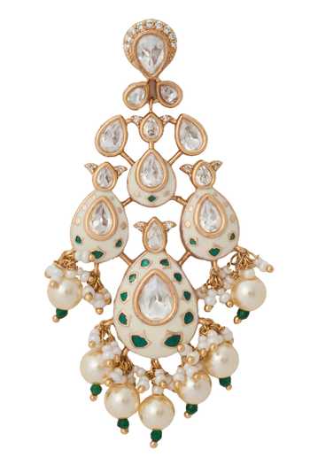 Buy_Nazaakat By Samara Singh_Cream Zari Kundan Jewelry Set In And Green _Online_at_Aza_Fashions