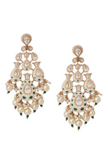Shop_Nazaakat By Samara Singh_Cream Zari Kundan Jewelry Set In And Green _Online_at_Aza_Fashions