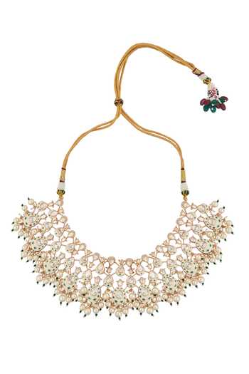 Nazaakat By Samara Singh_Cream Zari Kundan Jewelry Set In And Green _at_Aza_Fashions