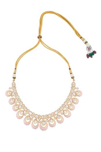 Nazaakat By Samara Singh_Cream Zari Kundan Necklace And Earring Set _Online_at_Aza_Fashions