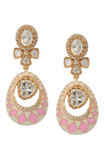 Shop_Nazaakat By Samara Singh_Cream Zari Kundan Necklace And Earring Set _Online_at_Aza_Fashions