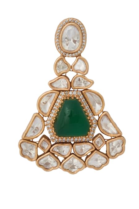 Buy_Nazaakat By Samara Singh_Green Zari Kundan Brass Jewelry Set _Online_at_Aza_Fashions