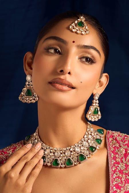 Nazaakat By Samara Singh Kundan Green Brass Jewelry Set 