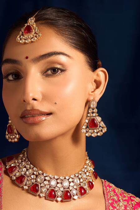 Nazaakat By Samara Singh Red Ruby Kundan Necklace Set at Aza Fashions Nazaakat By Samara Singh_Red Ruby Kundan Necklace Set _at_Aza_Fashions