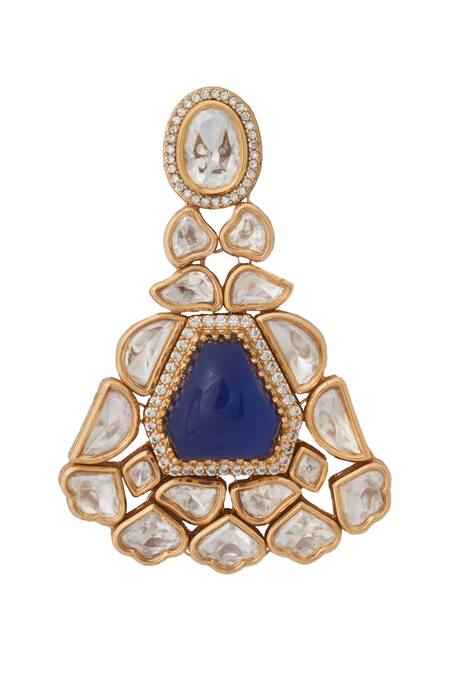 Buy_Nazaakat By Samara Singh_Blue Zari Kundan Brass Jewelry Set _Online_at_Aza_Fashions