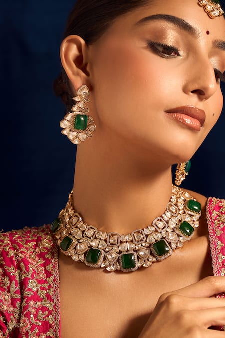 Shop_Nazaakat By Samara Singh_Green Kundan Necklace Set _Online_at_Aza_Fashions