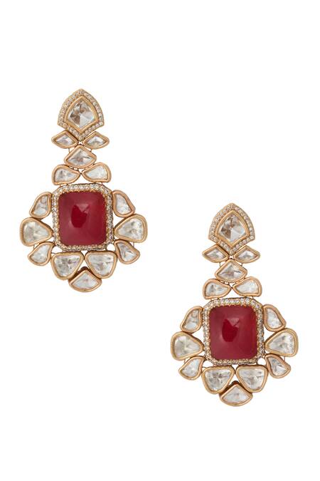 Nazaakat By Samara Singh_Red Zari Ruby Kundan Jewelry Set _Online_at_Aza_Fashions