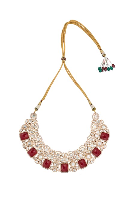 Buy_Nazaakat By Samara Singh_Red Zari Ruby Kundan Jewelry Set _Online_at_Aza_Fashions