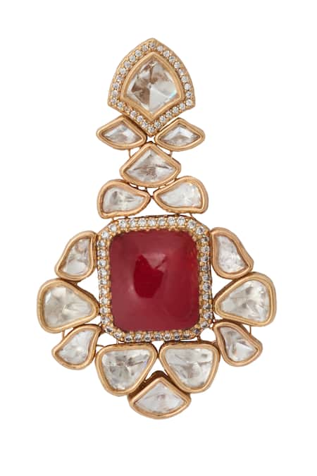 Shop_Nazaakat By Samara Singh_Red Zari Ruby Kundan Jewelry Set _Online_at_Aza_Fashions