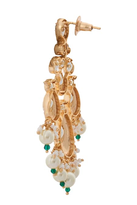 Nazaakat By Samara Singh_Cream Zari Kundan And Green Jewelry Set _Online_at_Aza_Fashions